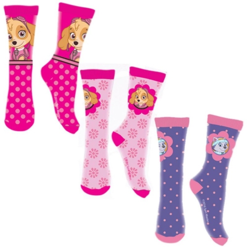 Paw Patrol Calcetines para niñas en paquete de 6 con los perros Skye y Everest calcetines para niños en los colores rosa/morado 